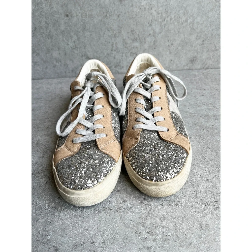Vintage‎ Havana Sneaker Silver Glitter Sparkle Tan White Star Size 9 Streetwear
